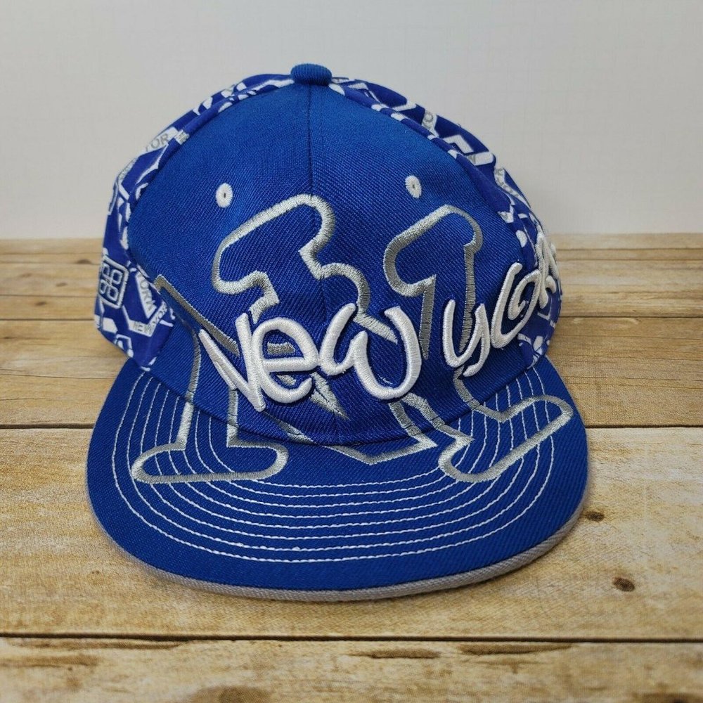 NY Embroidered Stitching Blue Fitted Hat Unisex